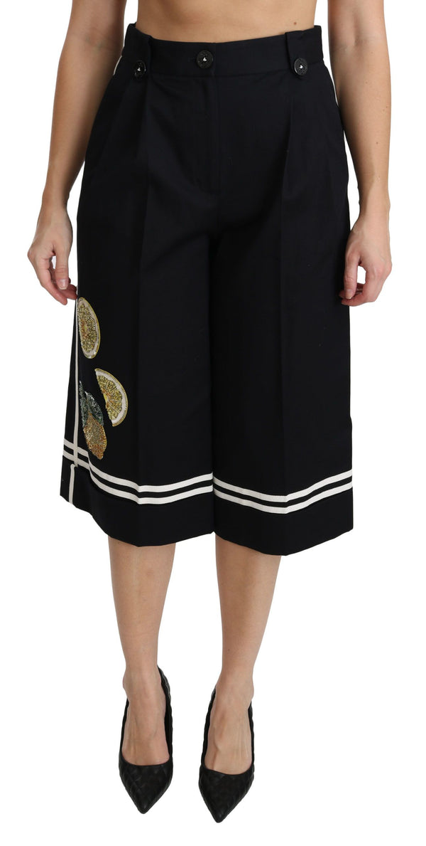 Dolce & Gabbana High Taille Palazzo Cropped Hosen in schwarzer Zitrone