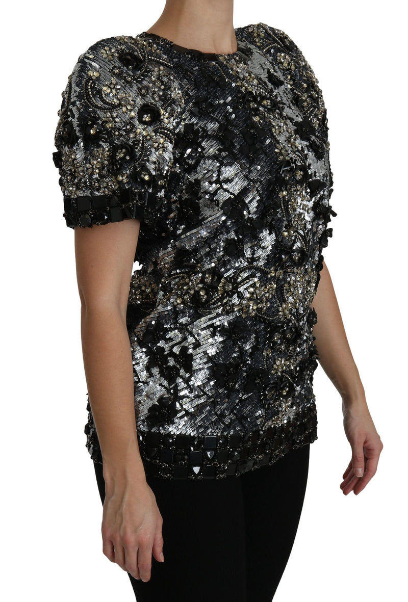 Dolce & Gabbana Sequined Crystal Embellized Crew Neck Top