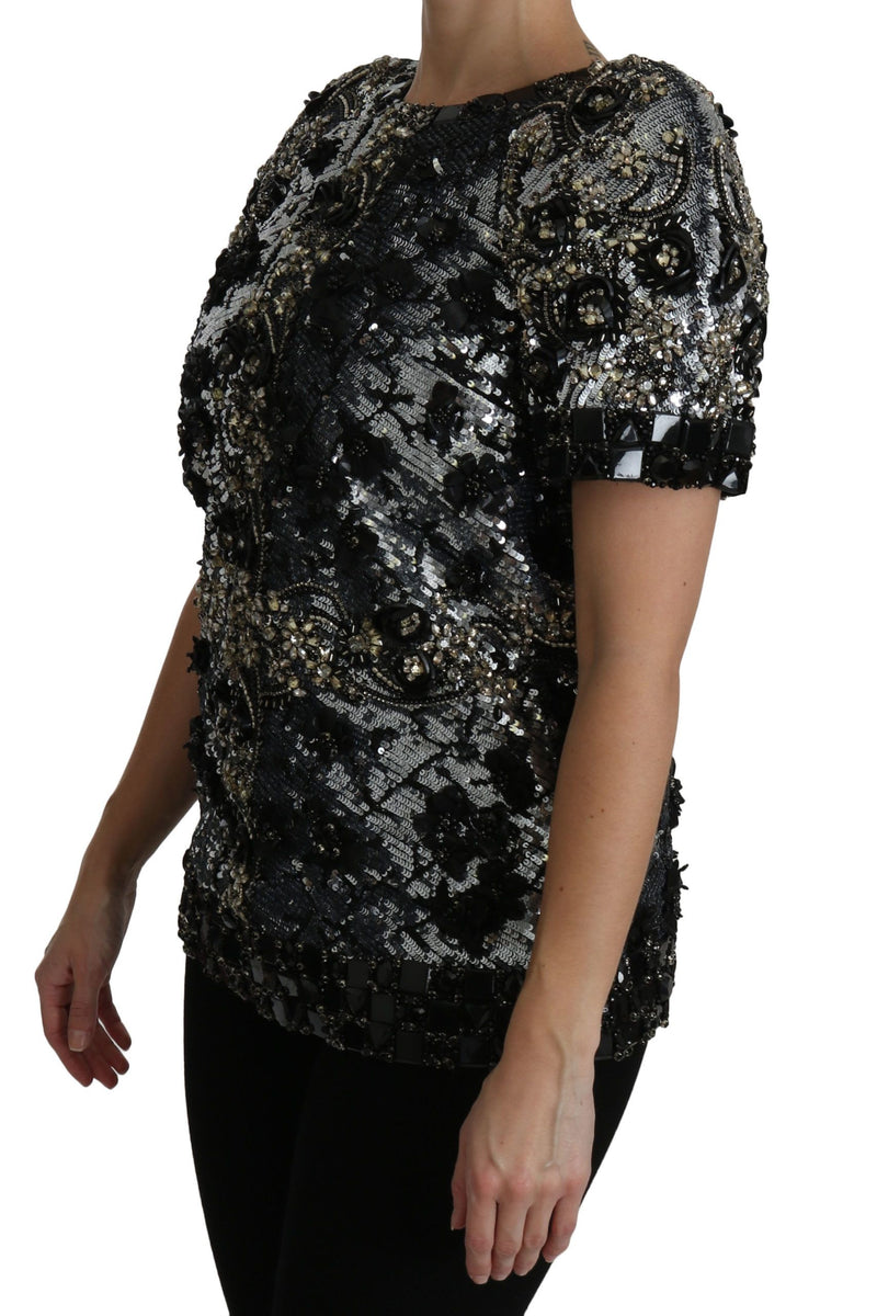 Dolce & Gabbana Sequined Crystal Embellized Crew Neck Top