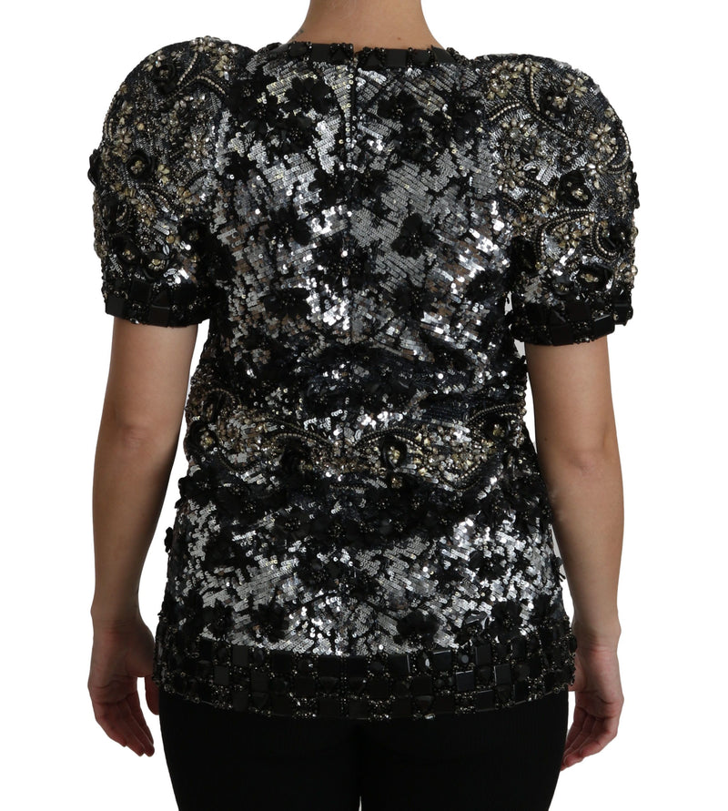 Dolce & Gabbana Sequined Crystal Embellized Crew Neck Top