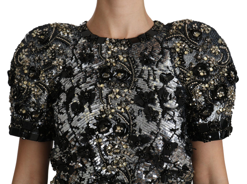 Dolce & Gabbana Sequined Crystal Embellized Crew Neck Top