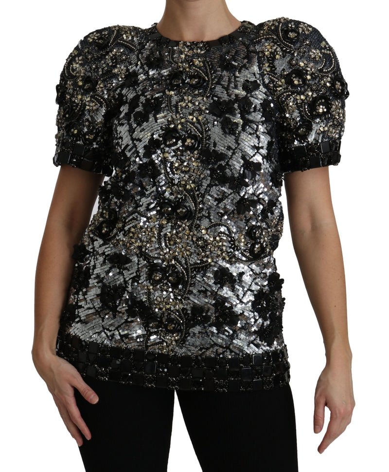 Dolce & Gabbana Sequined Crystal Embellized Crew Neck Top