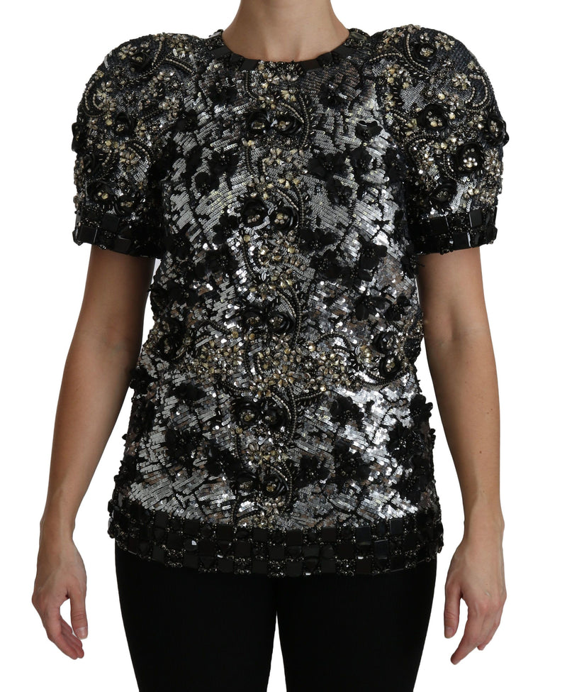 Dolce & Gabbana Sequined Crystal Embellized Crew Neck Top