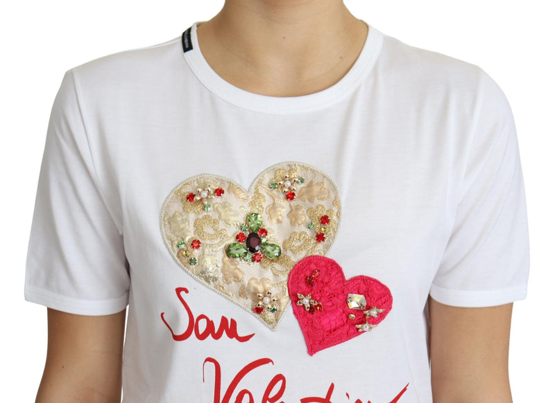 Dolce & Gabbana Camiseta de algodón blanca con adornos de cristales