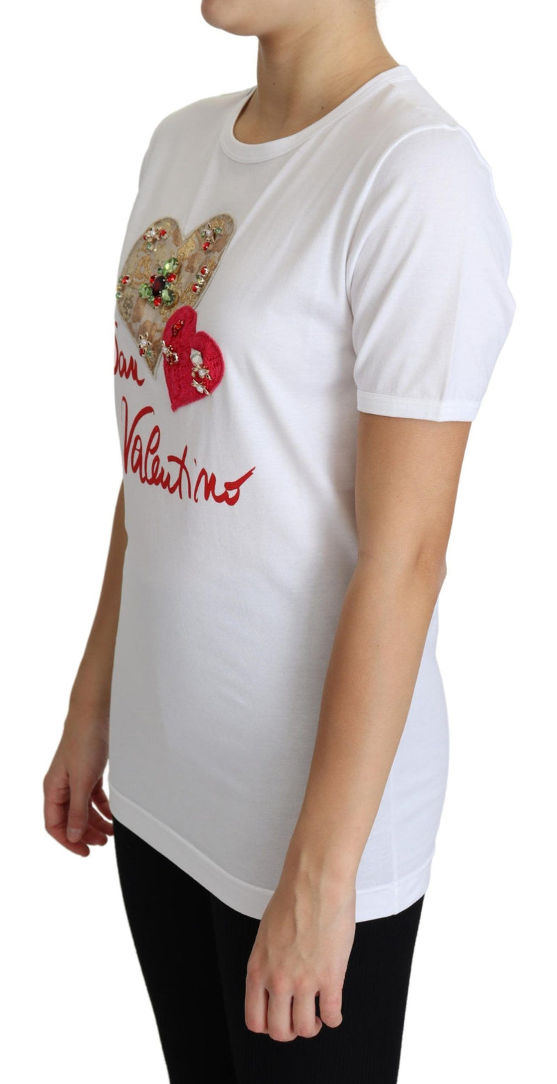 Dolce & Gabbana Camiseta de algodón blanca con adornos de cristales