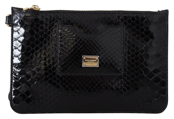 Dolce &amp; Gabbana Cartera de pulsera negra de cuero exótico