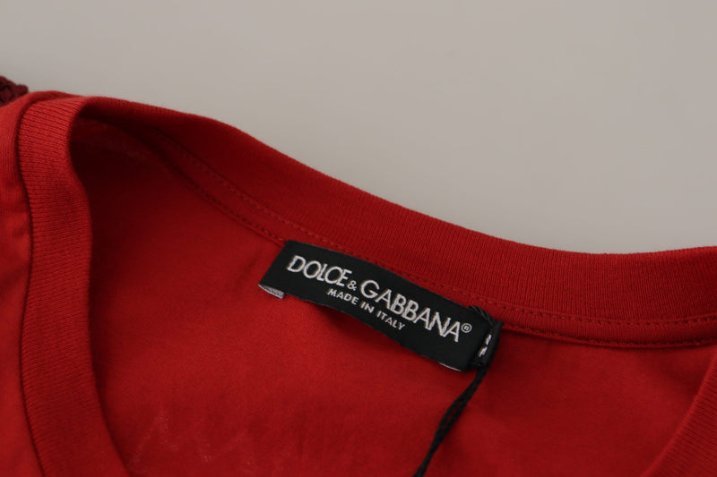 Dolce & Gabbana Elegante camiseta roja de algodón con cuello redondo