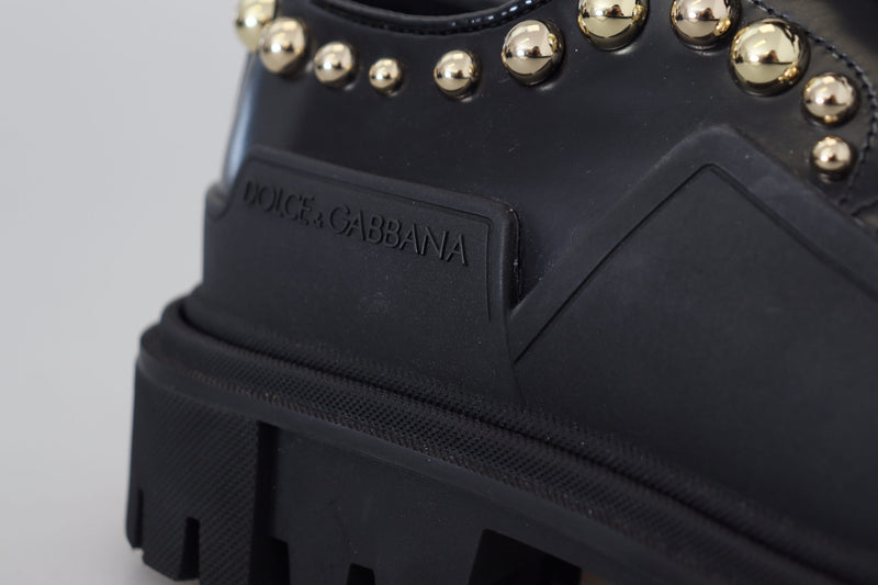 Dolce & Gabbana Timeless Black Leather Derby Flats with glam accents