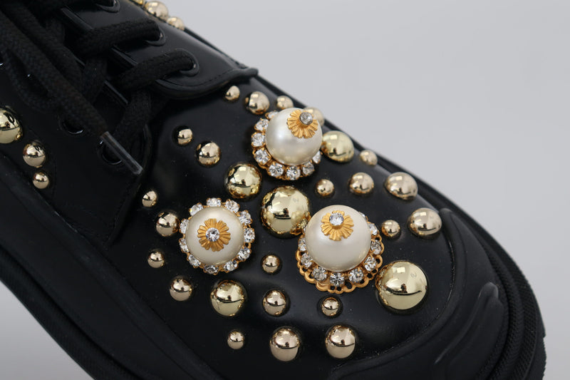 Dolce & Gabbana Timeless Black Leather Derby Flats with glam accents