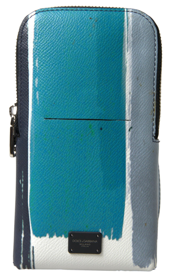 Dolce & Gabbana Elegante Leder -Crossbody -Telefontasche in Blau & Weiß