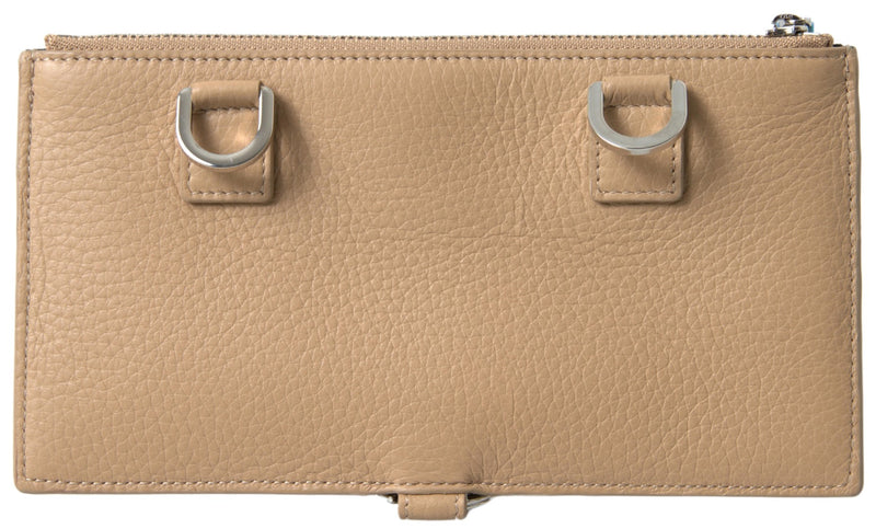 Dolce &amp; Gabbana Elegante Cartera de Piel Beige con Correa Desmontable