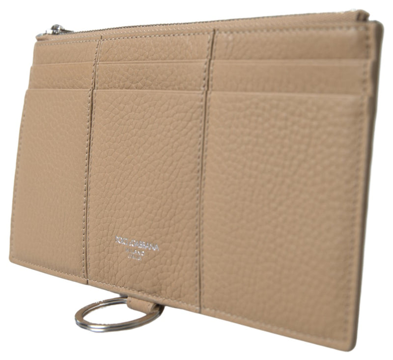 Dolce &amp; Gabbana Elegante Cartera de Piel Beige con Correa Desmontable