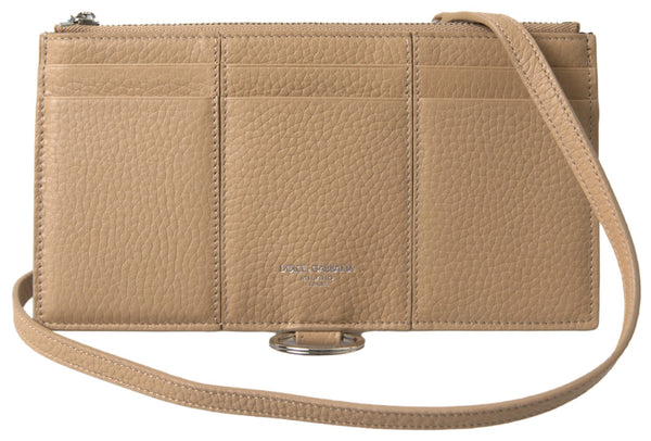 Dolce &amp; Gabbana Elegante Cartera de Piel Beige con Correa Desmontable