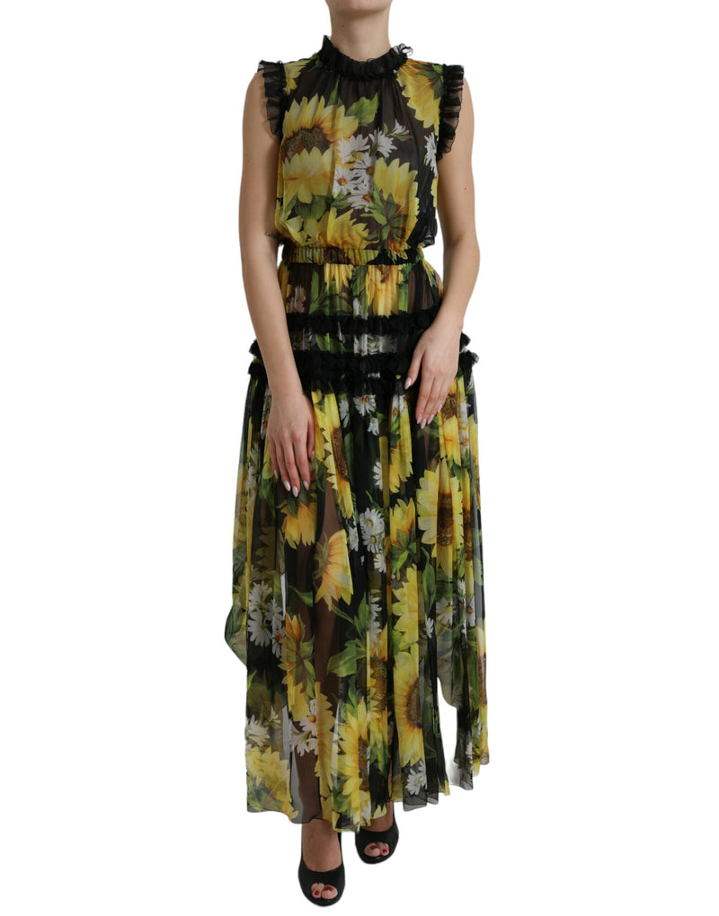 Dolce & Gabbana Elegantes Sonnenblumen -Seide Maxi Kleid