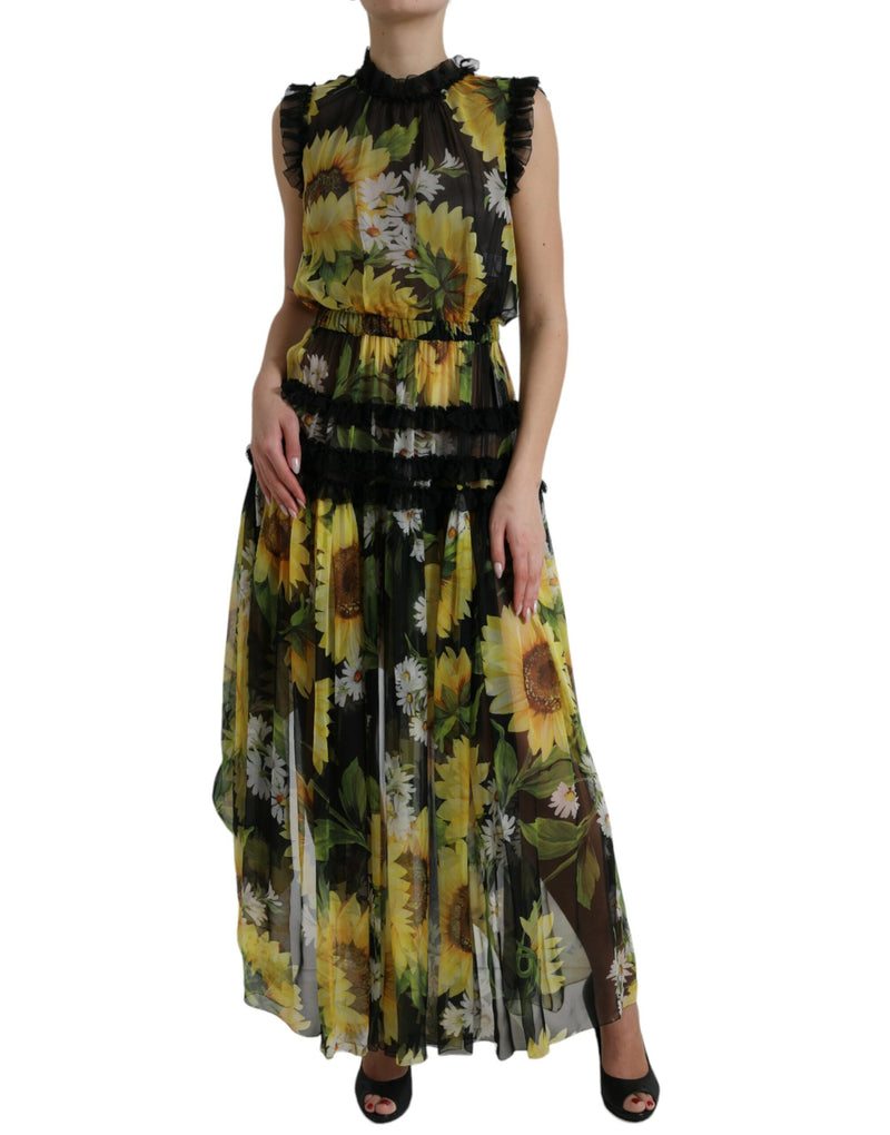 Dolce & Gabbana Elegantes Sonnenblumen -Seide Maxi Kleid