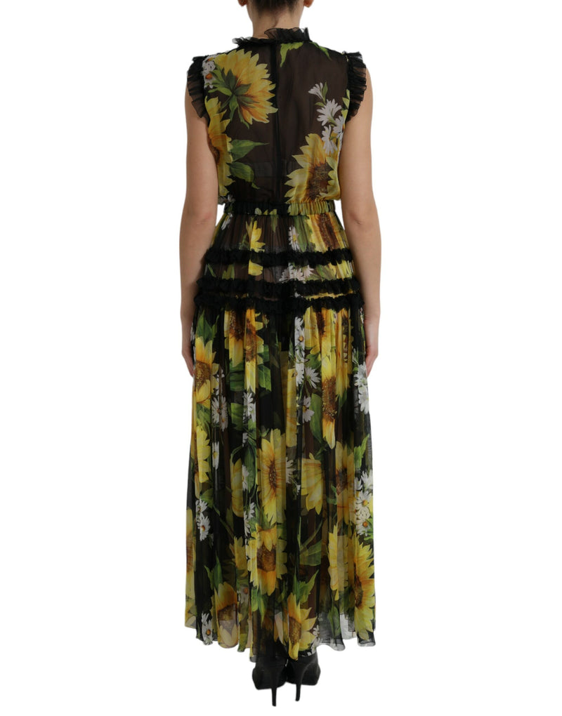 Dolce & Gabbana Elegantes Sonnenblumen -Seide Maxi Kleid