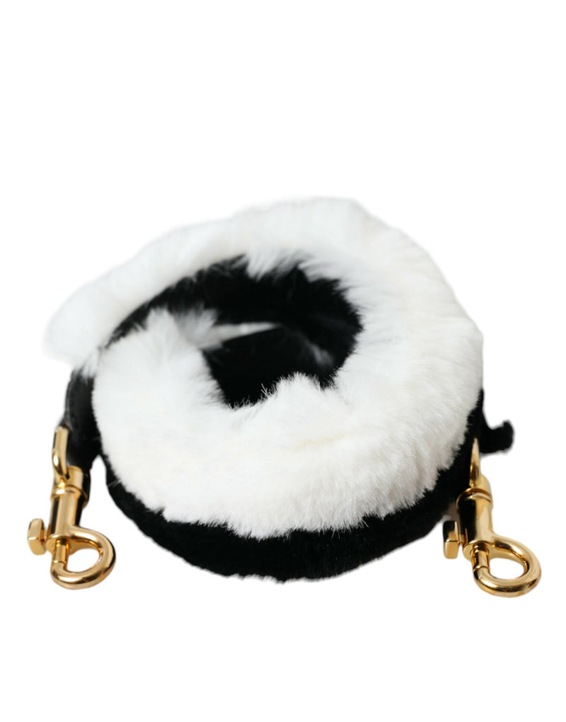 Dolce & Gabbana Black White Rabbit Fur Accessory Shoulder Strap