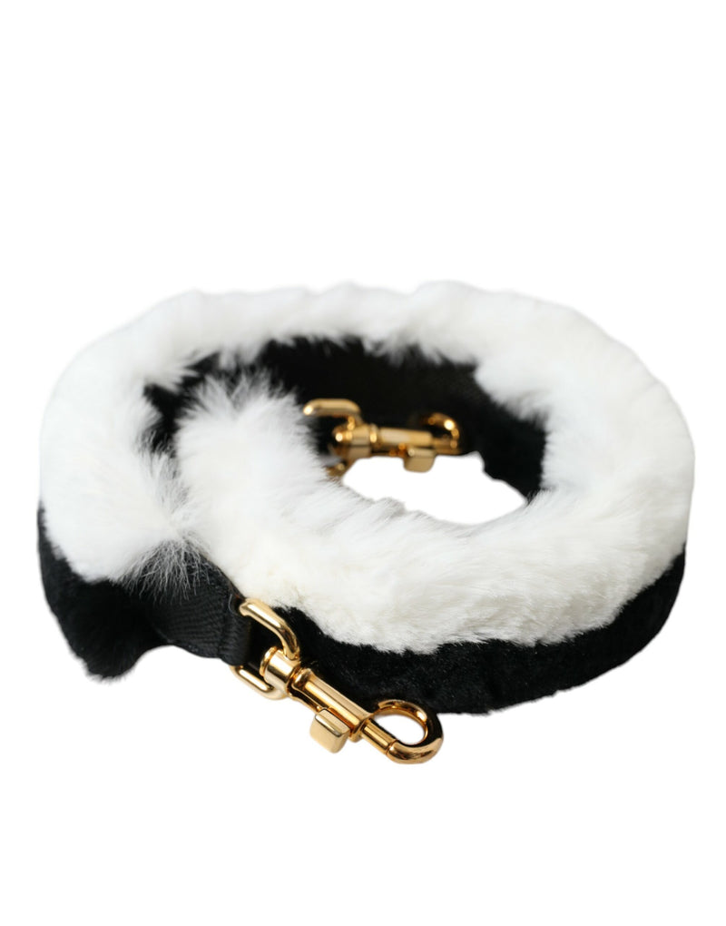 Dolce & Gabbana Black White Rabbit Fur Accessory Shoulder Strap