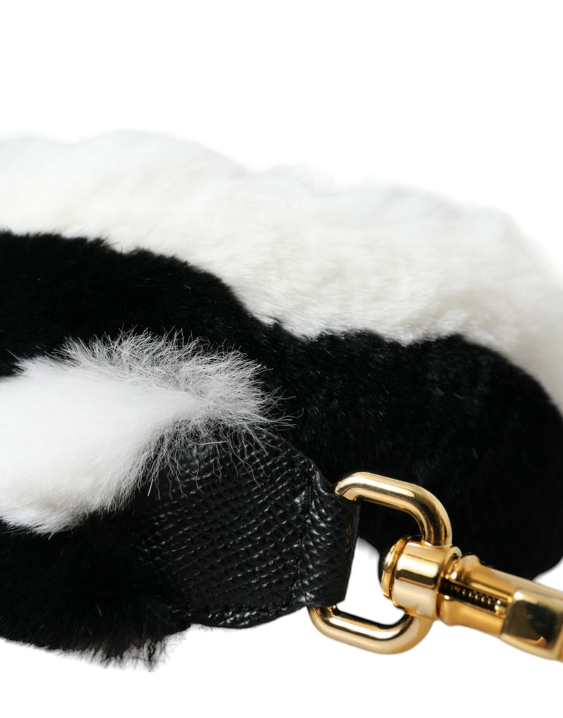 Dolce & Gabbana Black White Rabbit Fur Accessory Shoulder Strap