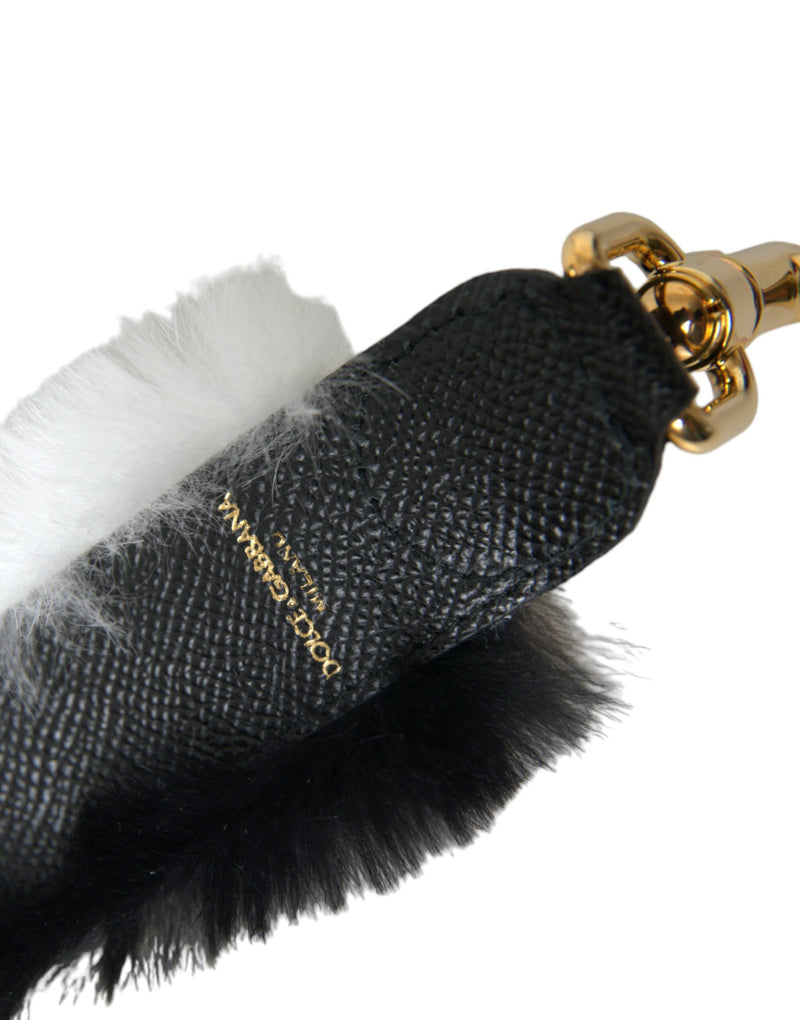 Dolce & Gabbana Black White Rabbit Fur Accessory Shoulder Strap