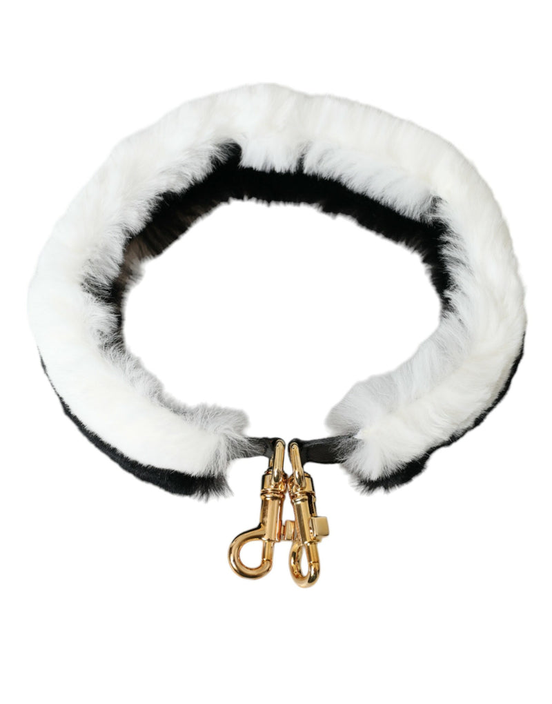 Dolce & Gabbana Black White Rabbit Fur Accessory Shoulder Strap