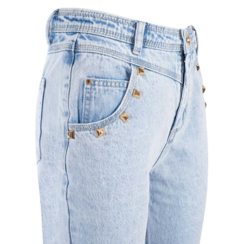 Ja Zee Hellblaue Baumwollfrauen mit hohen Jeans