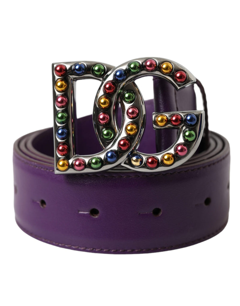 Dolce & Gabbana Purple Leder DG Logo Stollen Metallschnallengürtel