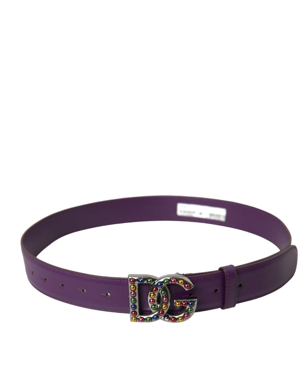 Dolce & Gabbana Purple Leder DG Logo Stollen Metallschnallengürtel