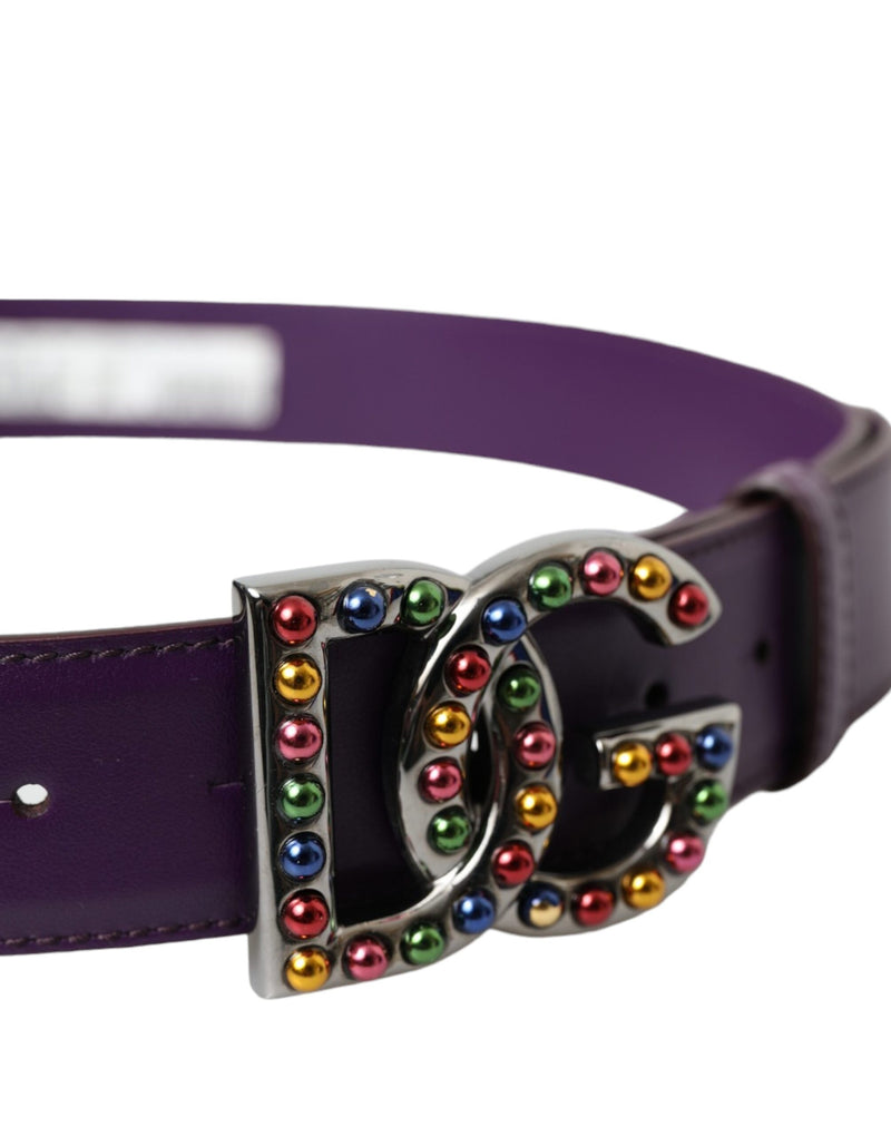 Dolce & Gabbana Purple Leder DG Logo Stollen Metallschnallengürtel