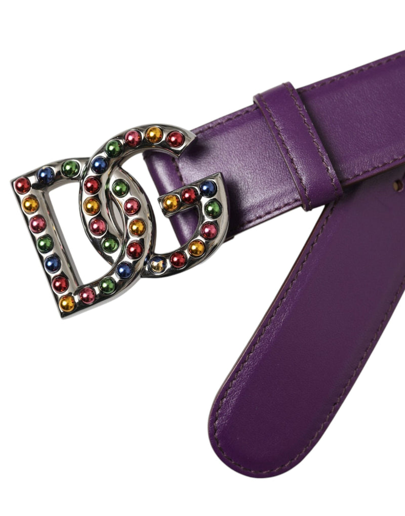 Dolce & Gabbana Purple Leder DG Logo Stollen Metallschnallengürtel