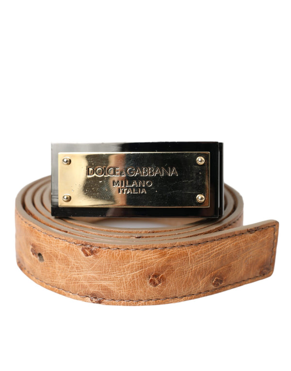 Dolce & Gabbana Beige Leder Gold Logo Gravurer Schnallengürtel