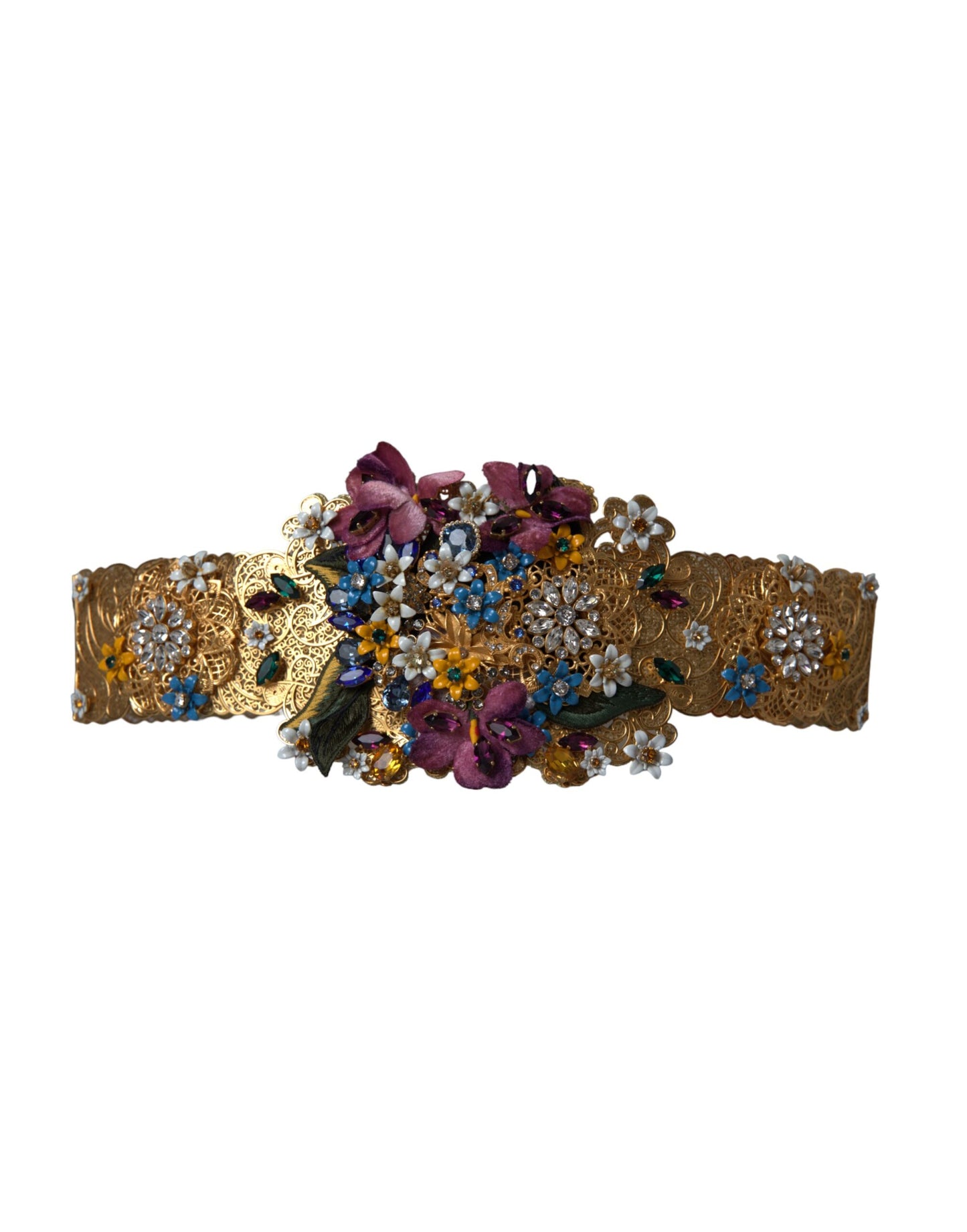 Dolce & Gabbana Multicolor Embellized Floral Crystal Wide Waist Belt