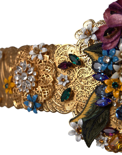 Dolce & Gabbana Multicolor Embellized Floral Crystal Wide Waist Belt