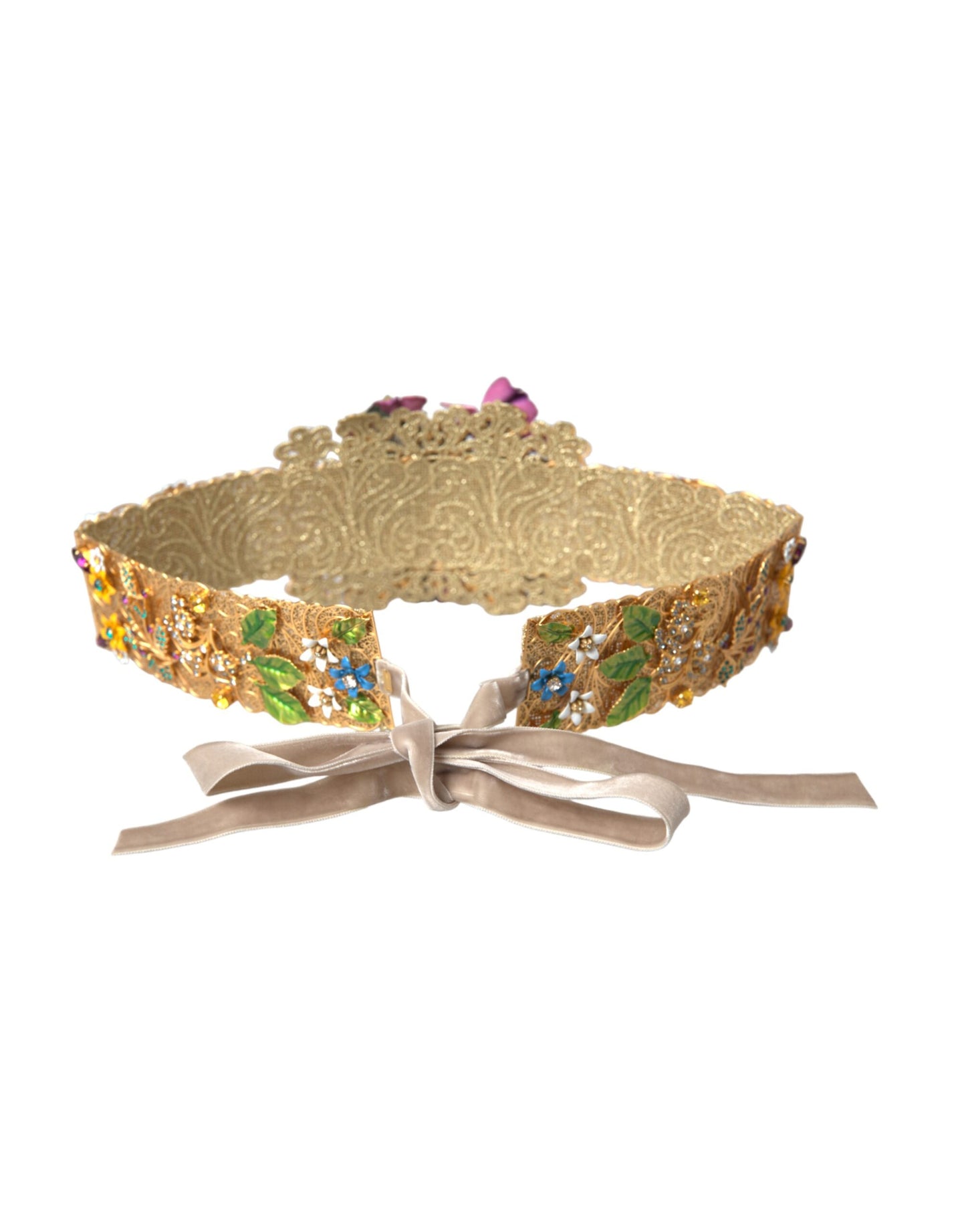 Dolce & Gabbana Multicolor Embellized Floral Crystal Wide Waist Belt