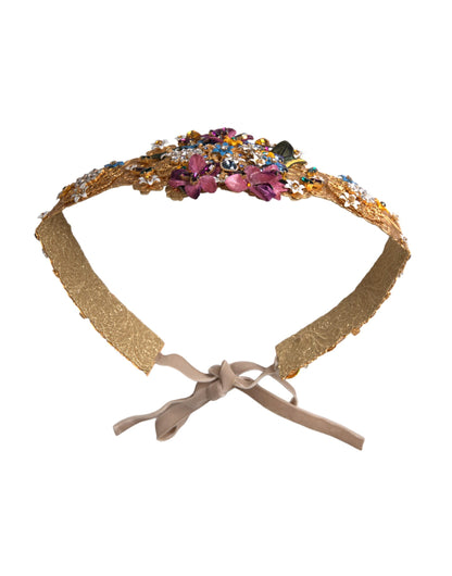 Dolce & Gabbana Multicolor Embellized Floral Crystal Wide Waist Belt