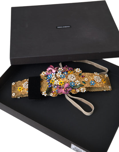 Dolce & Gabbana Multicolor Embellized Floral Crystal Wide Waist Belt