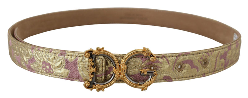 Dolce & Gabbana Pink Jaquard DG Logo Gold Metal Buckle Belt