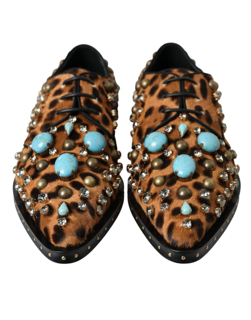 Dolce & Gabbana braune Leopardenhaarkristallkleid Broque Schuhe