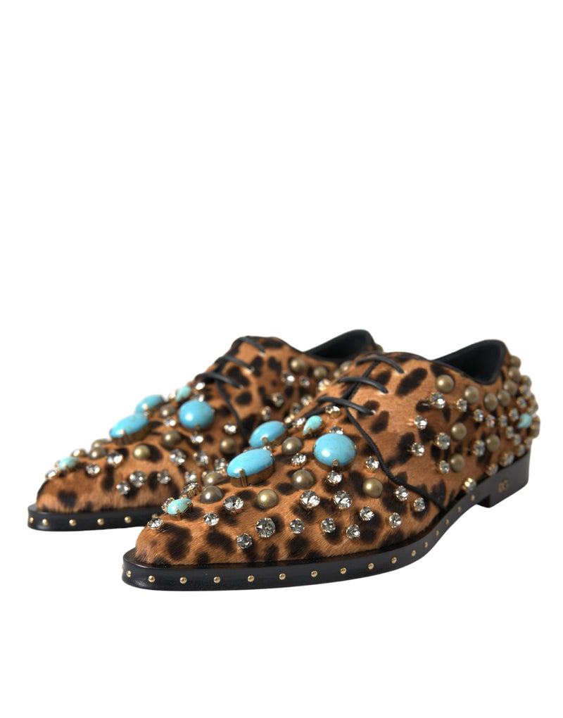 Dolce & Gabbana braune Leopardenhaarkristallkleid Broque Schuhe