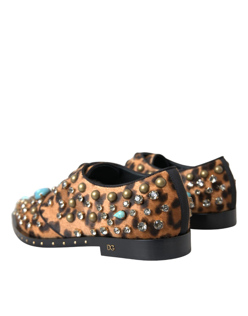 Dolce & Gabbana braune Leopardenhaarkristallkleid Broque Schuhe