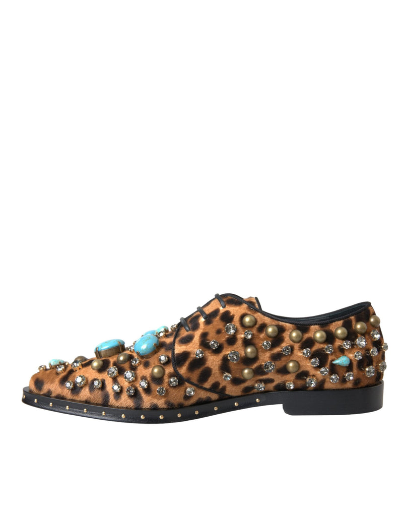 Dolce & Gabbana braune Leopardenhaarkristallkleid Broque Schuhe