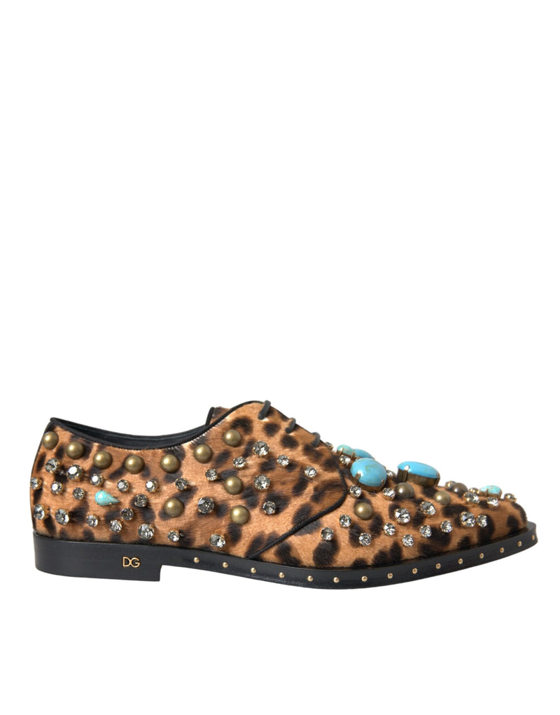 Dolce & Gabbana braune Leopardenhaarkristallkleid Broque Schuhe