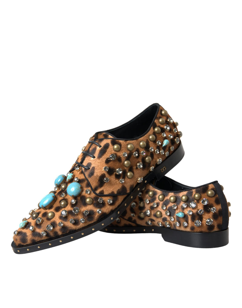 Dolce & Gabbana braune Leopardenhaarkristallkleid Broque Schuhe