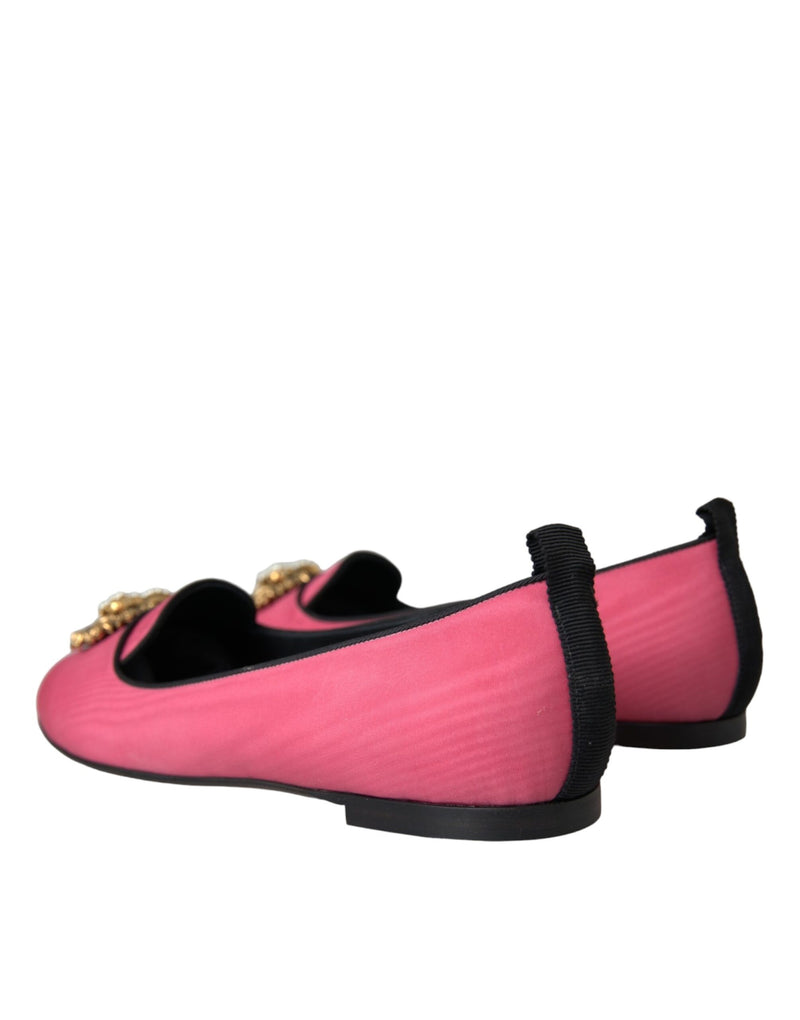 Dolce & Gabbana Pink Velvet Slip on Loafers Flats Shoes