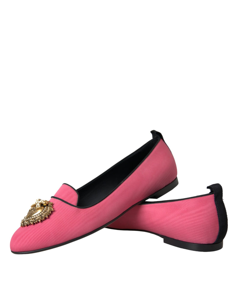 Dolce & Gabbana Pink Velvet Slip on Loafers Flats Shoes