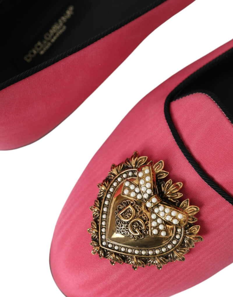 Dolce & Gabbana Pink Velvet Slip on Loafers Flats Shoes