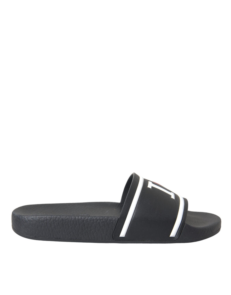 Dolce & Gabbana Black Leather I Love D & G Slides Shoes