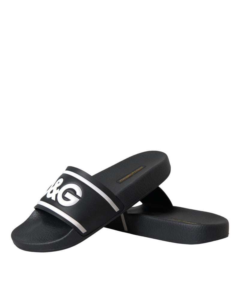 Dolce & Gabbana Black Leather I Love D & G Slides Shoes