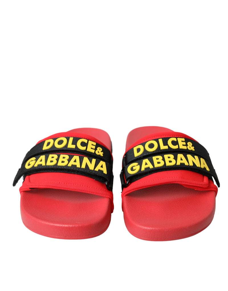 Dolce & Gabbana Red Black Logo Beachwear Flats Sandalen Schuhe Schuhe