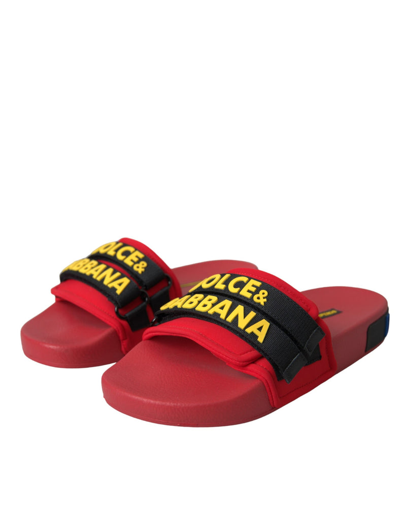 Dolce & Gabbana Red Black Logo Beachwear Flats Sandalen Schuhe Schuhe